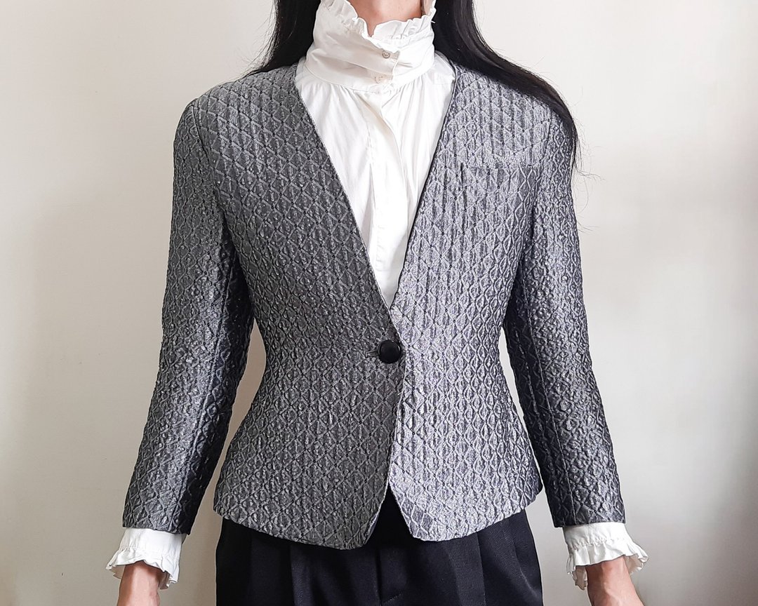 克里斯汀迪奥 CHRISTIAN DIOR 复古银色锦缎金属丝混纺西装外 - 女装西装外套/风衣 - 聚酯纤维 银色
