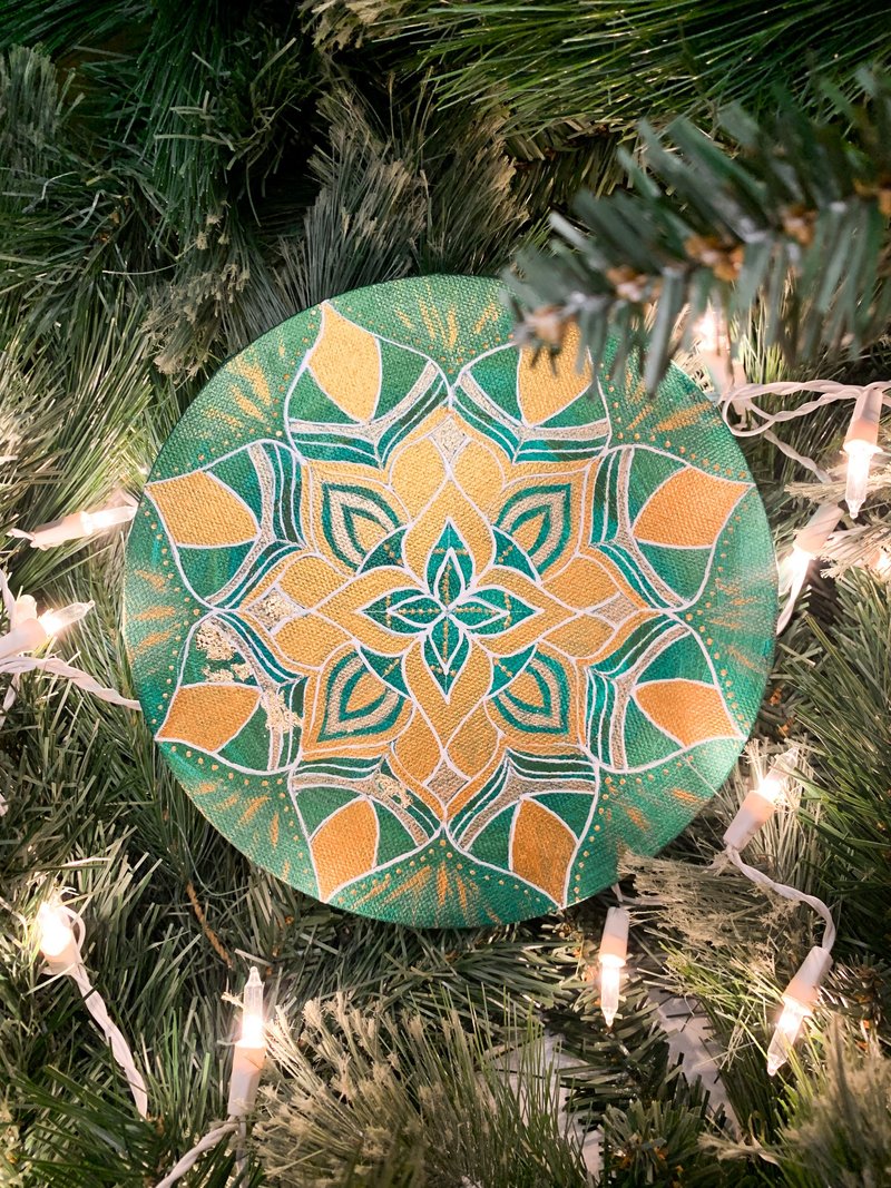 Green mandala painting Sacred geometry art Meditative decor Abstract flower art - 墙贴/壁贴 - 压克力 绿色
