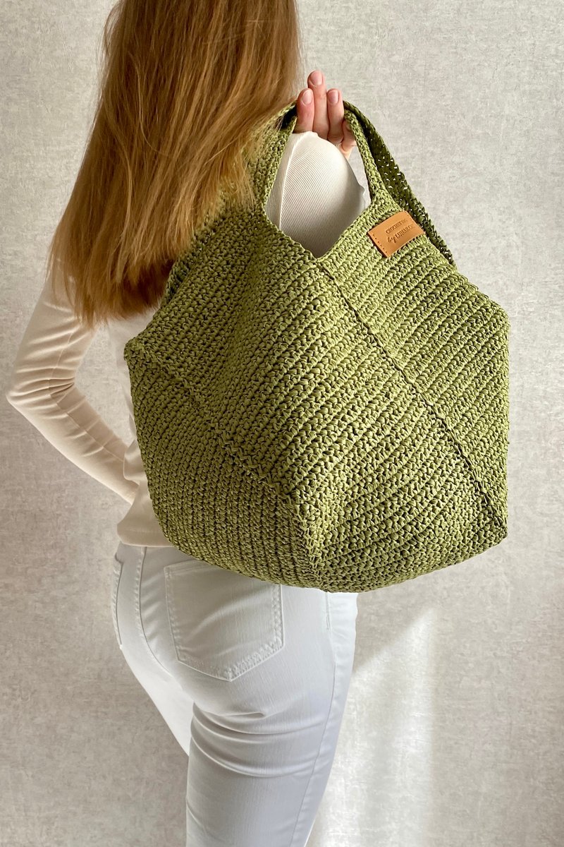PDF PATTERN Crochet raffia bag, Raffia beach bag, Crochet patterns, Olive Bag - 编织/刺绣/羊毛毡/裁缝 - 聚酯纤维 卡其色