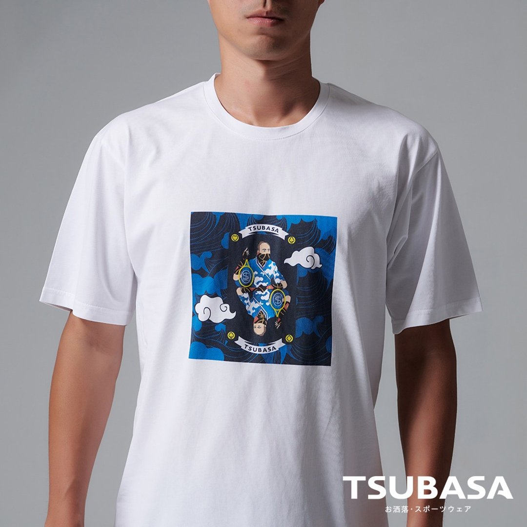 YAMATO联名款 圆领白T-shirt  男忍者与网球拍图案 情侣装 短袖 - 男装上衣/T 恤 - 棉．麻 白色