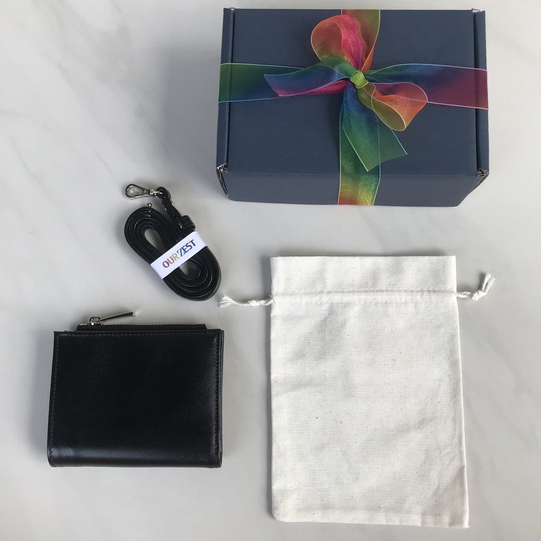 短夾包 真皮皮夾 Minimal wallet - strap Black&Silver Rainbow - 皮夹/钱包 - 真皮 黑色