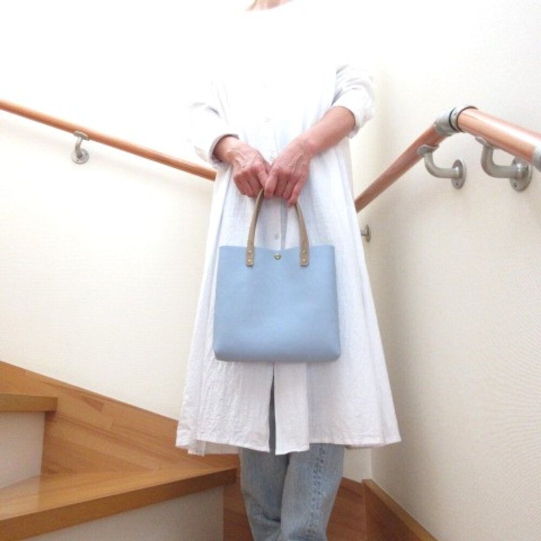 Cowhide・new・square mini tote・smooth leather・baby blue・0492 - 手提包/手提袋 - 真皮 蓝色