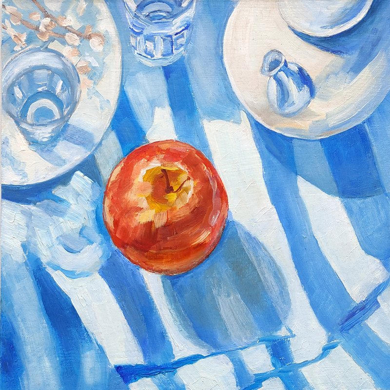 红苹果原创油画厨房静物水果艺术手工油画油画原作 - 海报/装饰画/版画 - 其他材质 多色