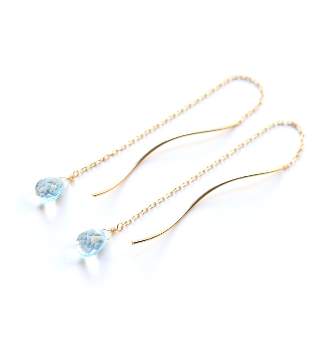 March Birthstone K10 Single Aquamarine (Briolette Cut) American Earrings ~MONTBRETIA~ - 耳环/耳夹 - 宝石 蓝色