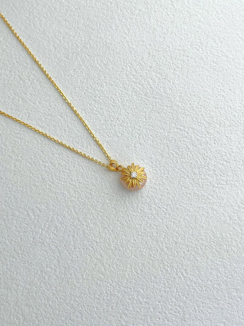 小雏菊纯银淡水珍珠可调校韩铜项链 - 项链 - 珍珠 