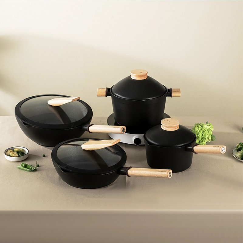 【Taste Plus】悦味元木 炒锅30+煎锅26+汤锅22+奶锅18cm 四件组 - 锅具/烤盘 - 铝合金 黑色