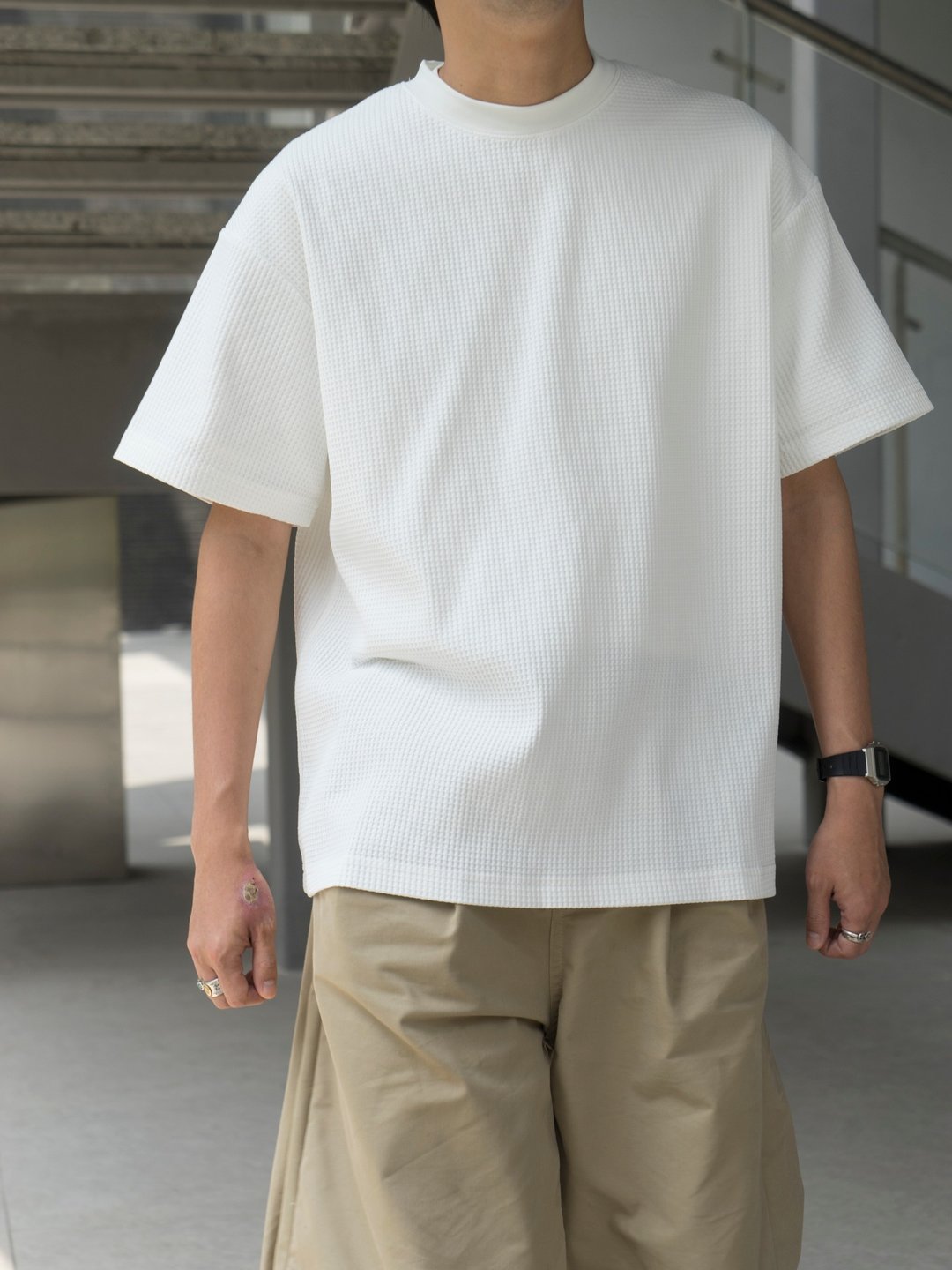 T-SHIRT 重磅質感 華夫格紋圓領寬鬆基本款百搭短袖T恤 Cityboy - 男装上衣/T 恤 - 棉 多色
