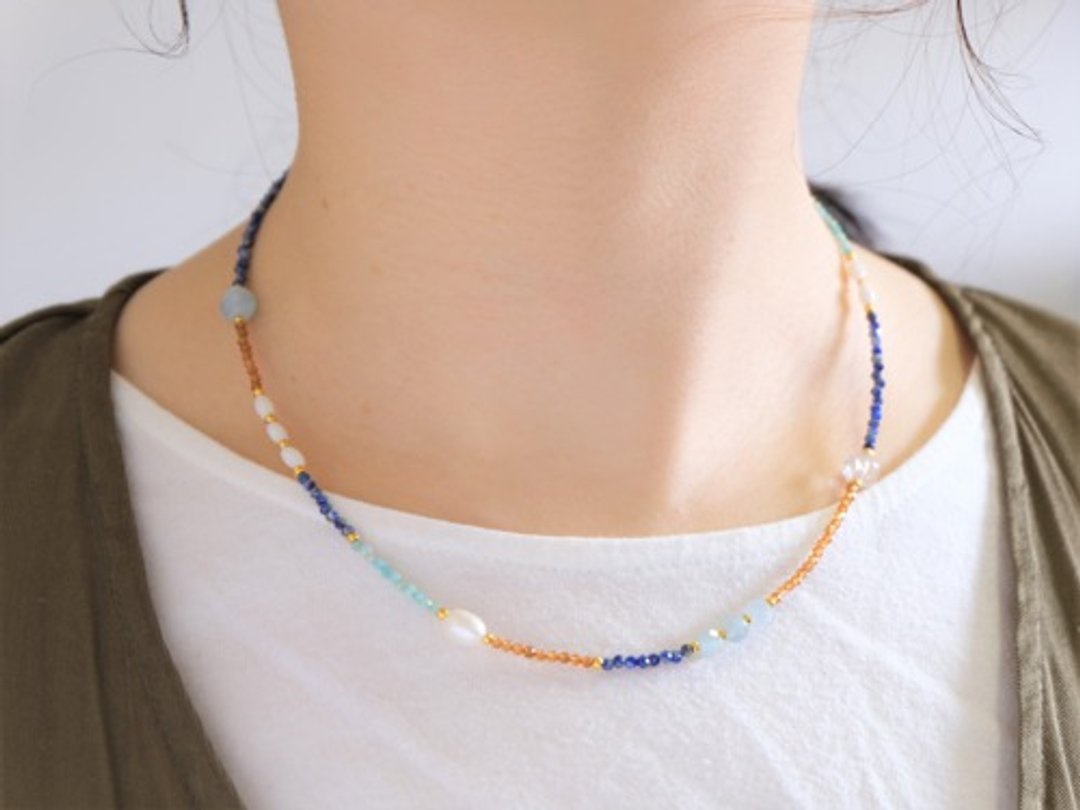 Natural stone beads necklace Blue Yndislegt fjólublár necklace lapis lazuli - 项链 - 宝石 蓝色