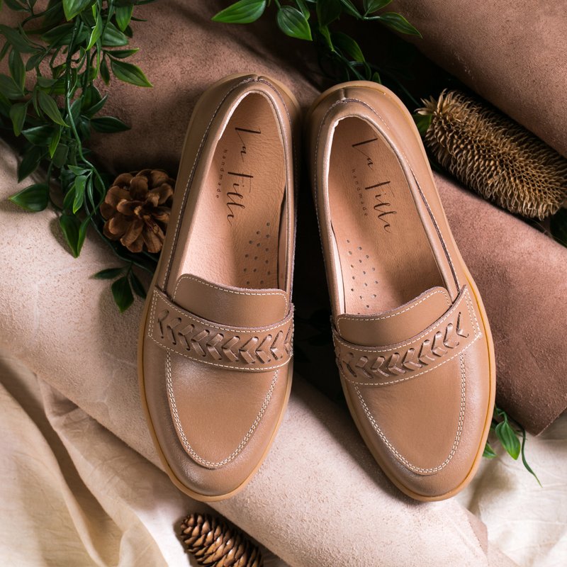 编织乐福鞋_可可色 - 女款牛津鞋/乐福鞋 - 真皮 咖啡色