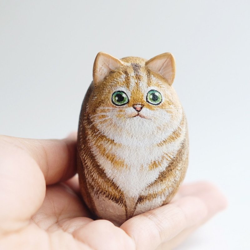 猫手拉在石头上 - 摆饰 - 石头 橘色