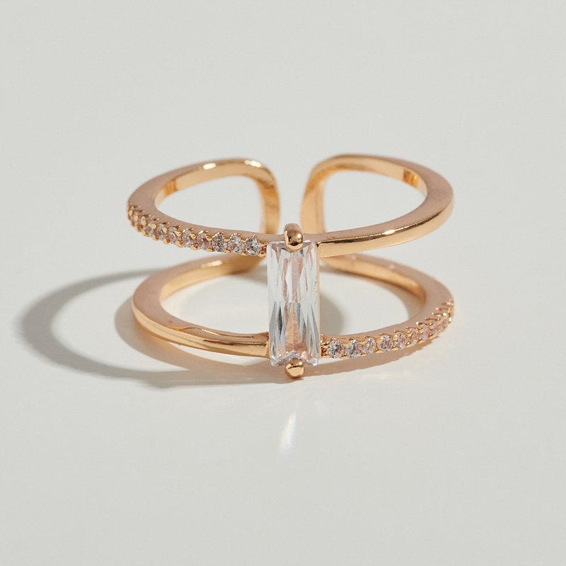 长钻双环微镶锆石戒指 (开口式) - 戒指 - 铜/黄铜 金色