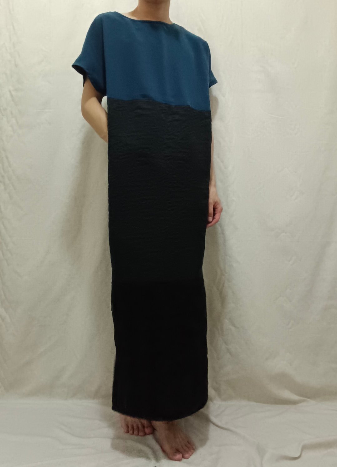 Designer collection 灰蓝黑缇花拼接及地(及踝)连身裙 长洋装 - 洋装/连衣裙 - 聚酯纤维 黑色