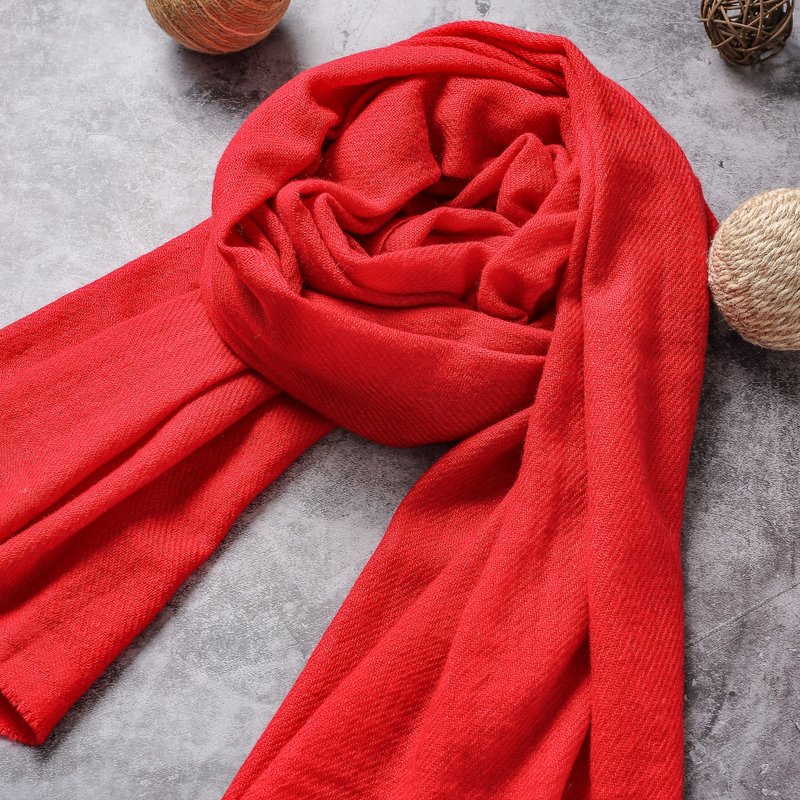 经典喀什米尔羊毛围巾/披肩  红色 厚款 轻柔保暖 - 围巾/披肩 - 羊毛 红色