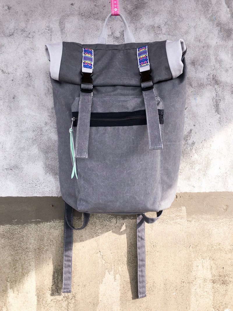 卷一卷backpack-画龙点睛 - 后背包/双肩包 - 棉．麻 灰色