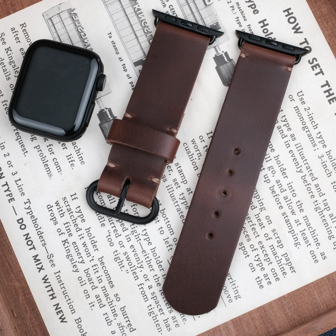 Apple Watch 皮革表带订制 单层真皮表带  horween 免费烙印 - 表带 - 真皮 咖啡色