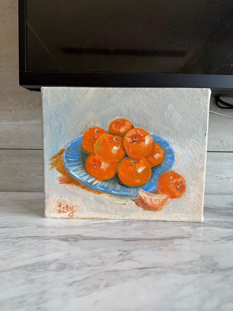 橙香日常 - 蓝盘橘子静物油画 手绘油画原作 小品画 - 海报/装饰画/版画 - 棉．麻 