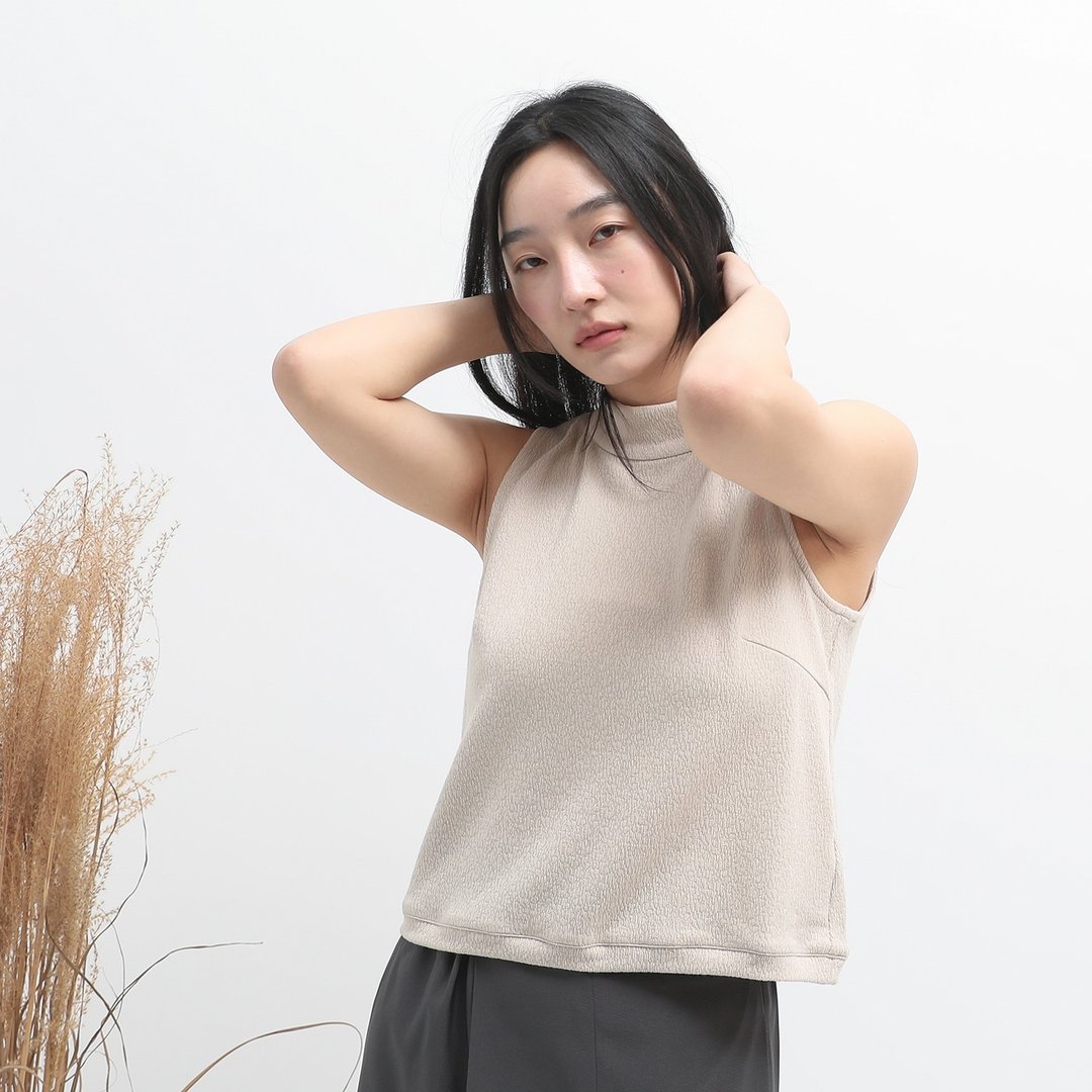 【经典原创】Image_形象立领皱褶背心_CLT012_米 - 女装背心 - 聚酯纤维 卡其色