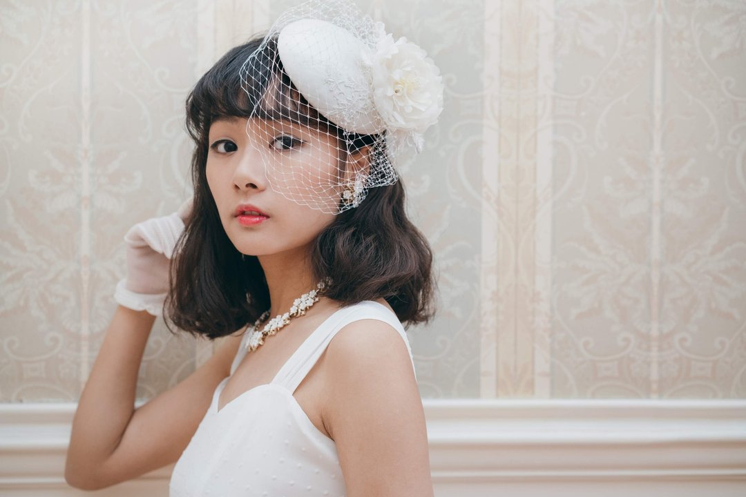 复古新娘帽子 五十年代淑女 婚纱头饰 新娘礼帽 - 帽子 - 丝．绢 白色