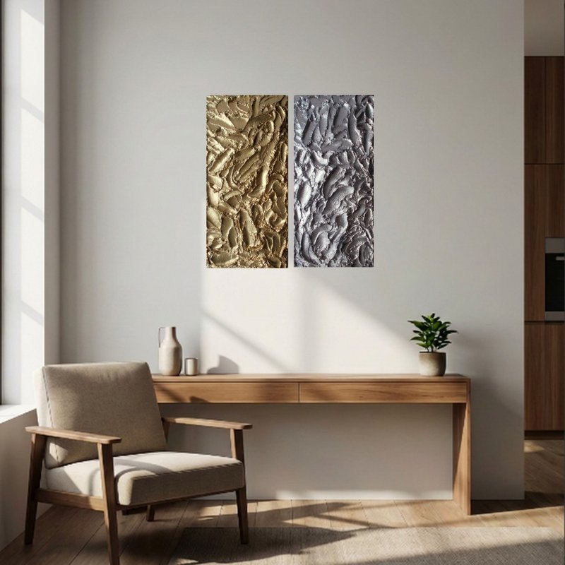 两件套抽象雕塑墙饰 3D立体金色银色抽象当代艺术 - 墙贴/壁贴 - 其他材质 多色
