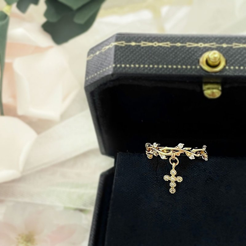 Giftest 18K镀金 / 荆棘冠冕 十字架 受洗基督教礼物礼品戒指女F4 - 戒指 - 贵金属 金色