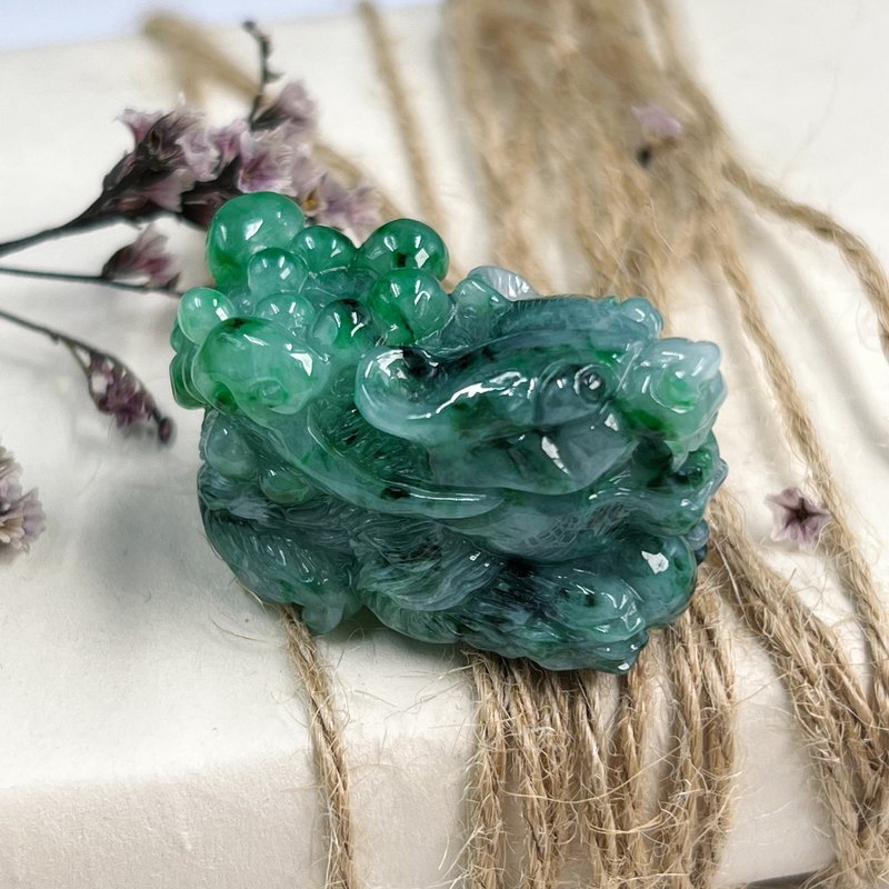 飘绿花翡翠貔貅 | 天然A货翡翠 | 送礼 - 金工/饰品 - 玉石 绿色