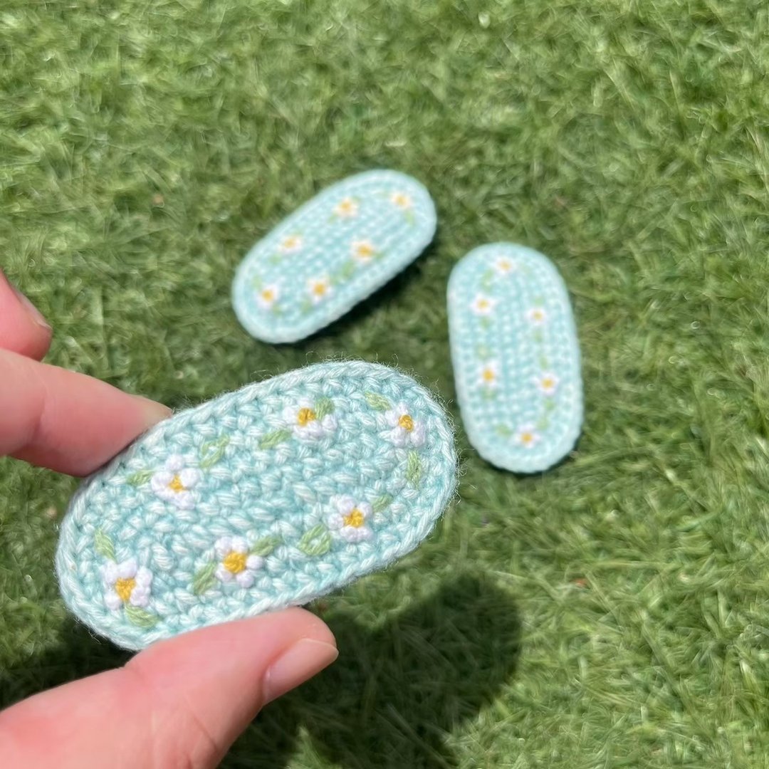 手作钩织发夹 l 蓝底x白花 - 发饰 - 棉 多色