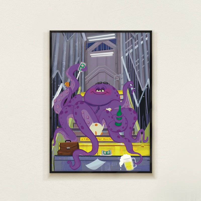 下班后的章鱼先生 / A3海报/ B5海报/ 明信片 - 海报/装饰画/版画 - 棉．麻 紫色