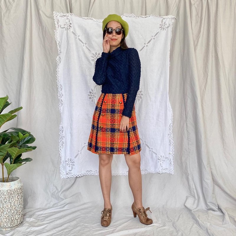 Vintage dress | Size M | Mix colour-fabric - 洋装/连衣裙 - 聚酯纤维 橘色