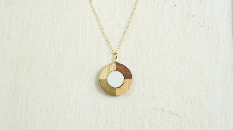 镶木与陶片项链 藁白 - 项链 - 木头 白色