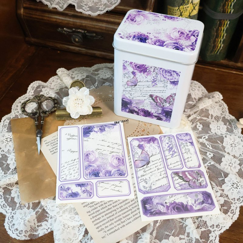 复古紫色花卉贴纸铁盒组 - 纸盒/包装盒 - 其他金属 紫色