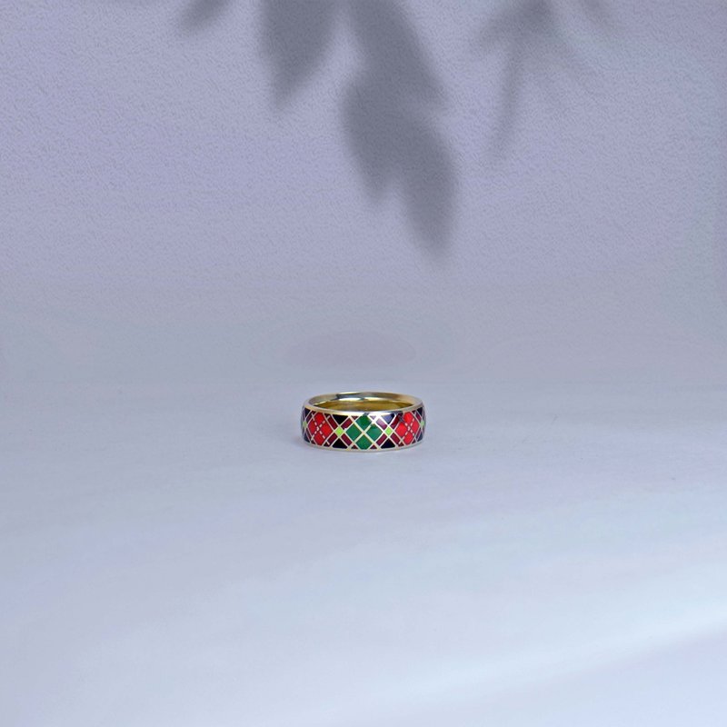 【彩虹】Scottish tartan enamel ring_苏格兰格纹珐琅戒指 - 戒指 - 银 多色