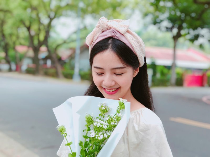 漫樱 樱花粉 多层次宽版发带 ggoomstudio - 发带/发箍 - 棉 粉红色