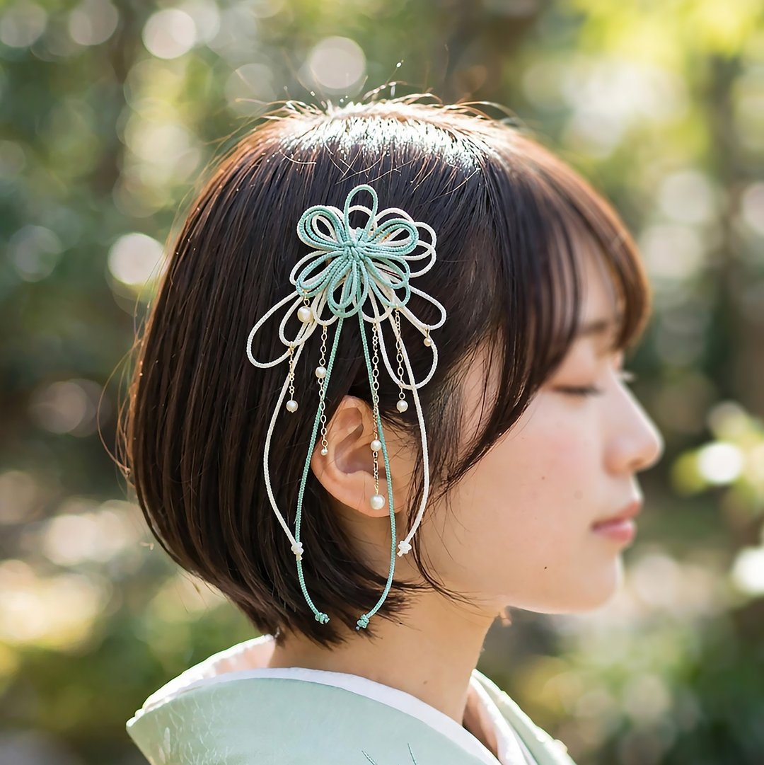 饰结发梳小 瑞，【轻巧简便的和服发型】适用于浴衣、和服、七五三及成人礼。 - 发饰 - 聚酯纤维 绿色