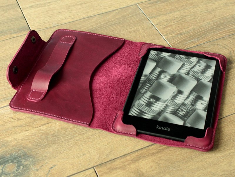 Kindle Paperwhite 12 2024皮套 莓粉色 Kindle保护套 表带 手柄 - 平板/电脑保护壳 - 真皮 粉红色