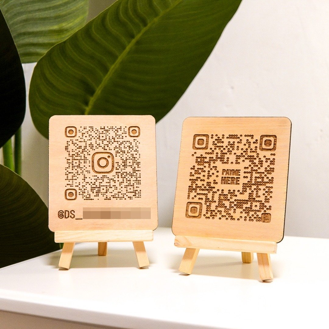 【定制化】QR CODE木牌 连小木架 | 雷雕木制 - 墙贴/壁贴 - 木头 