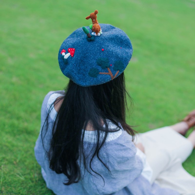 原创手工羊毛毡针毡贝雷帽画家帽圣诞礼物麋鹿帽 Christmas gifts - 帽子 - 羊毛 灰色