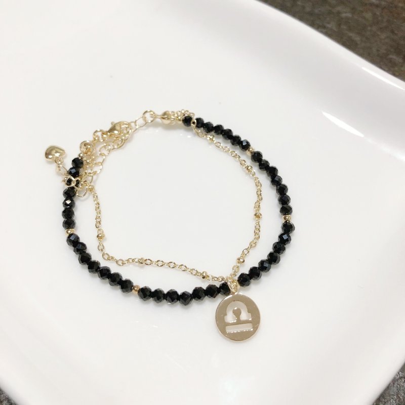 14K包金 尖晶石 星座 天然水晶 极细 极简 定制化 手链 - 手链/手环 - 水晶 黑色