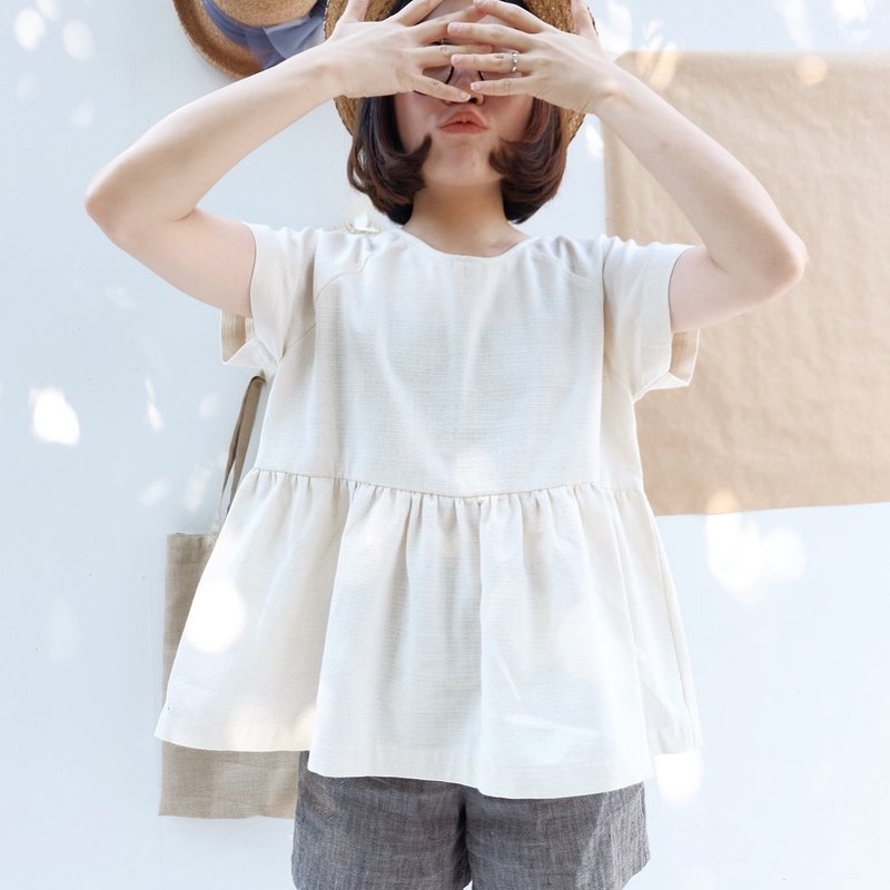 Helen Top~short sleeves : Cream - 女装上衣 - 棉．麻 白色