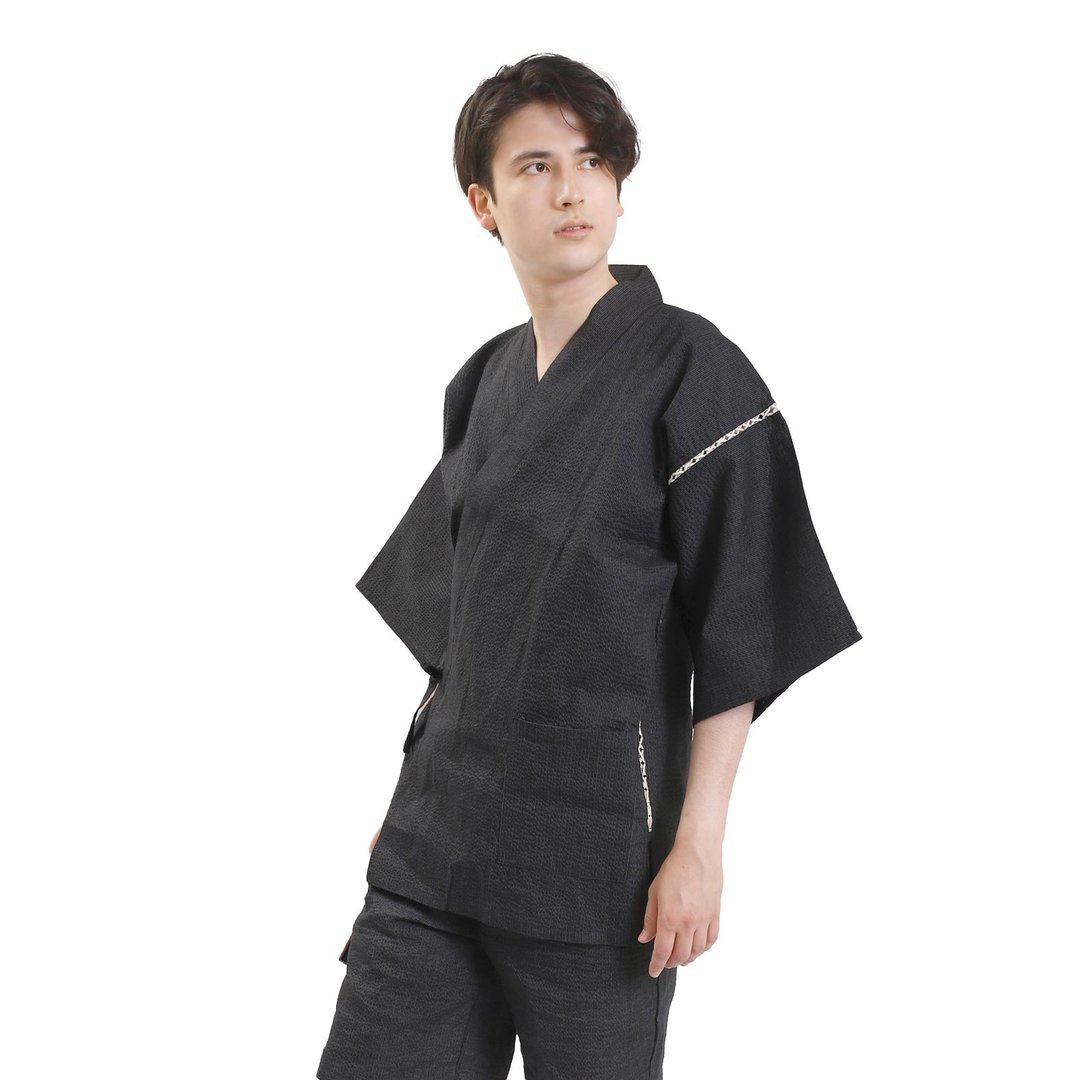 日本 和服 男士 绵麻 甚平 休闲服 睡衣 成套组 M L LL wn01 - 居家服/睡衣 - 棉 黑色