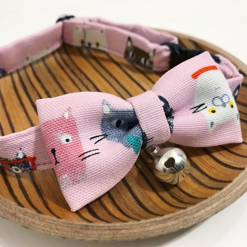 猫咪图案蝴蝶结项圈 - 项圈/牵绳 - 棉 粉红色