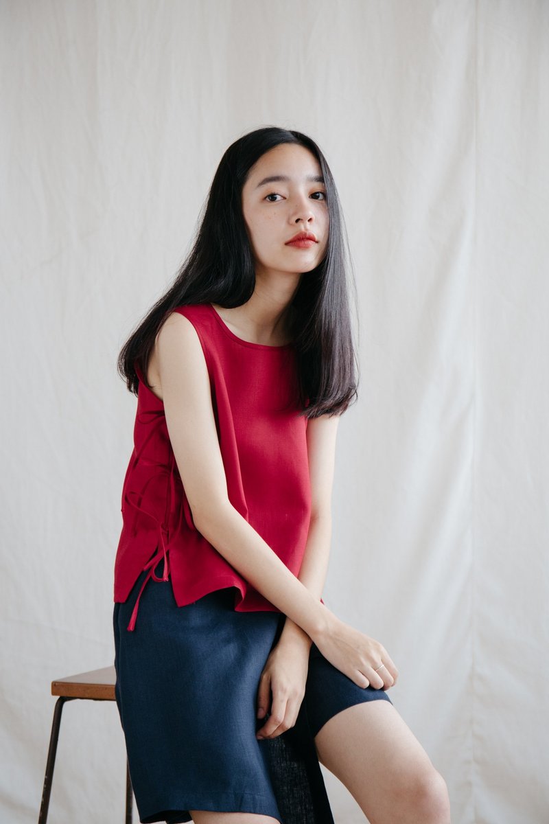 Tie Side Camisole Top in Goji Berry - 女装背心 - 棉．麻 红色