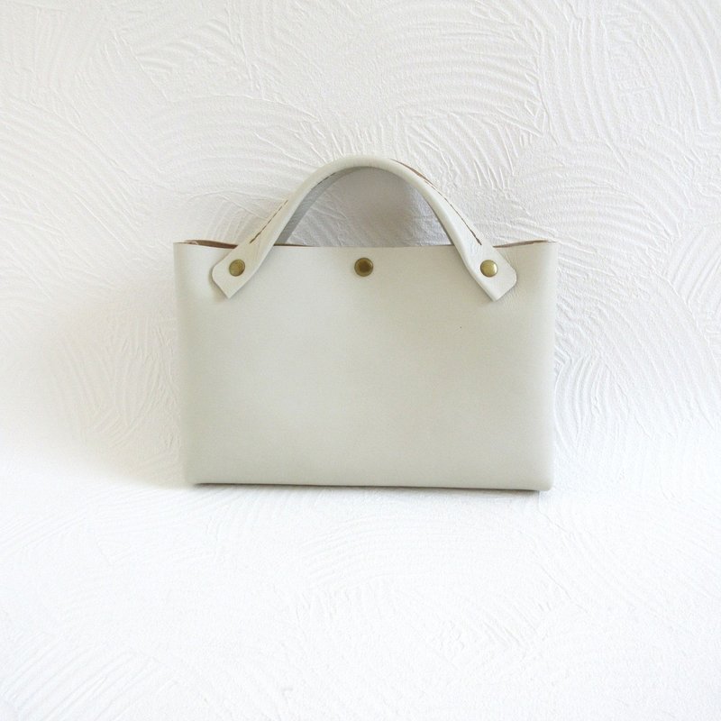 超人气・方便可爱迷你尺寸・牛皮・单皮款・包中包・象牙白・069 - 手提包/手提袋 - 真皮 白色