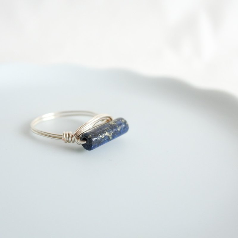 Lapis Lazuli – slender– Silver Ring – Natural Stone Ring - 戒指 - 其他金属 蓝色