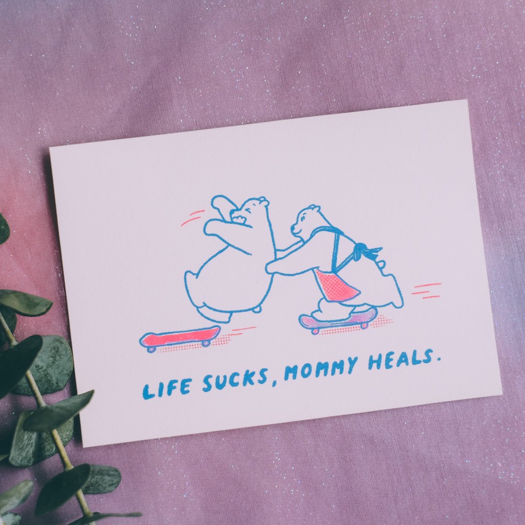 插画手写卡片 母亲节卡片-Life Sucks Mommy Heals - 卡片/明信片 - 纸 多色