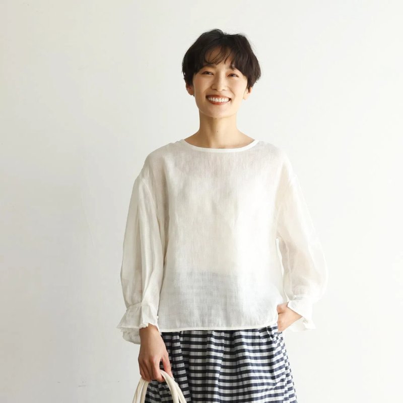 衬托成熟女性的柔美魅力，讲究的套头衫 100%亚麻 白色 240916-1 - 女装衬衫 - 棉．麻 