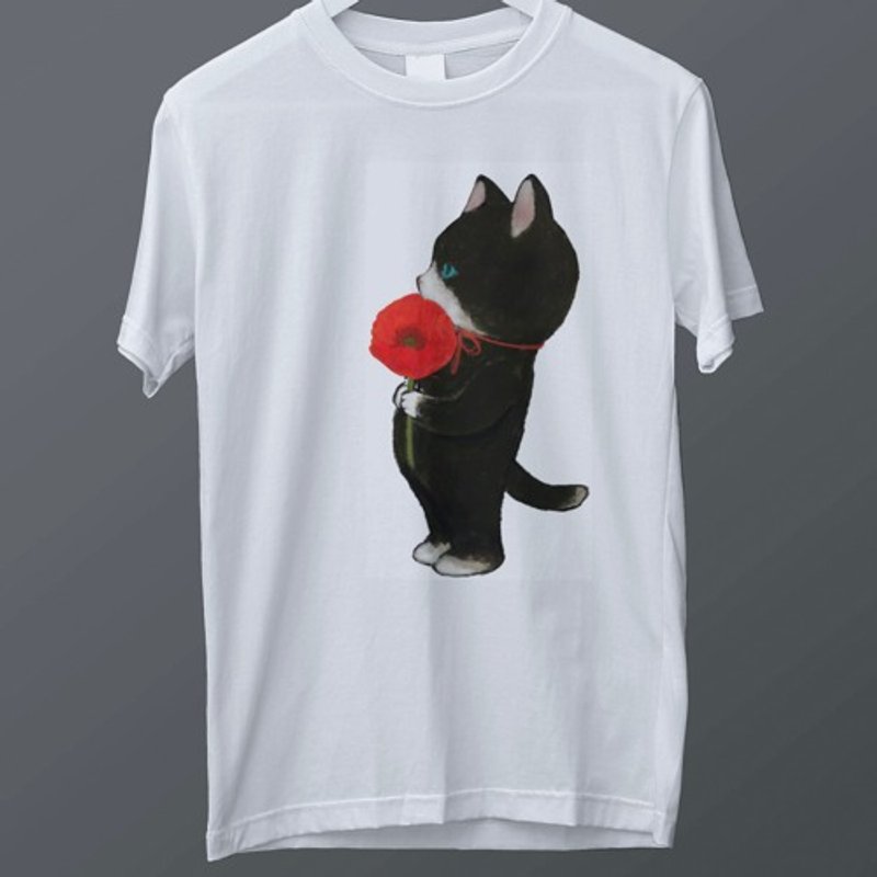 虞美人与小猫T恤 (订制商品/男女皆可 S~XXL) - 女装上衣 - 棉 白色
