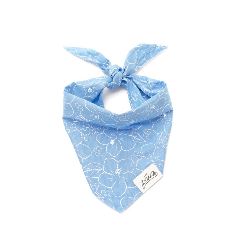 THE PAWS 手工宠物领巾 Paihia 蓝色扶桑花 - 项圈/牵绳 - 棉．麻 红色