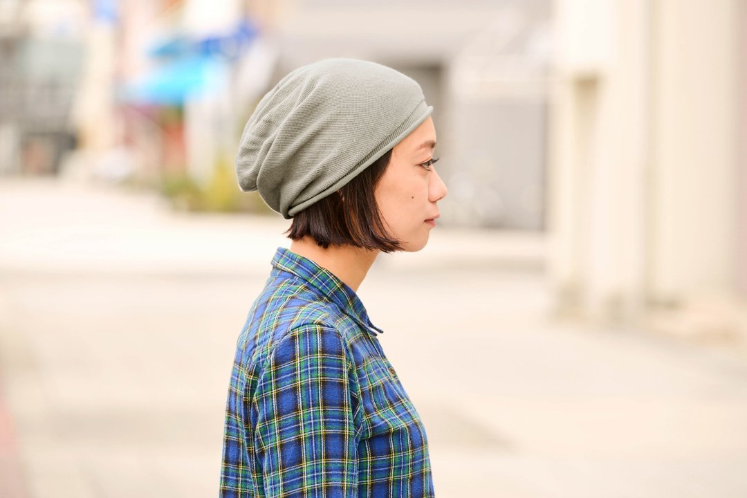 CHARM 日本制无缝有机棉弹性宽松针织帽 - 帽子 - 棉 卡其色