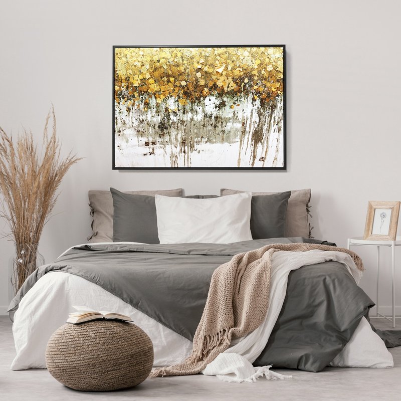 抽象画 • 金风吹柳－开运金色落叶抽象画/开店礼物/新年布置挂画 - 画框/相框 - 棉．麻 多色