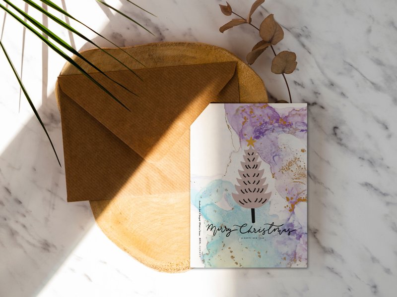 紫色魔幻耶诞树【CM20014】洛可可草莓手创 卡片明信片含信封 - 卡片/明信片 - 纸 